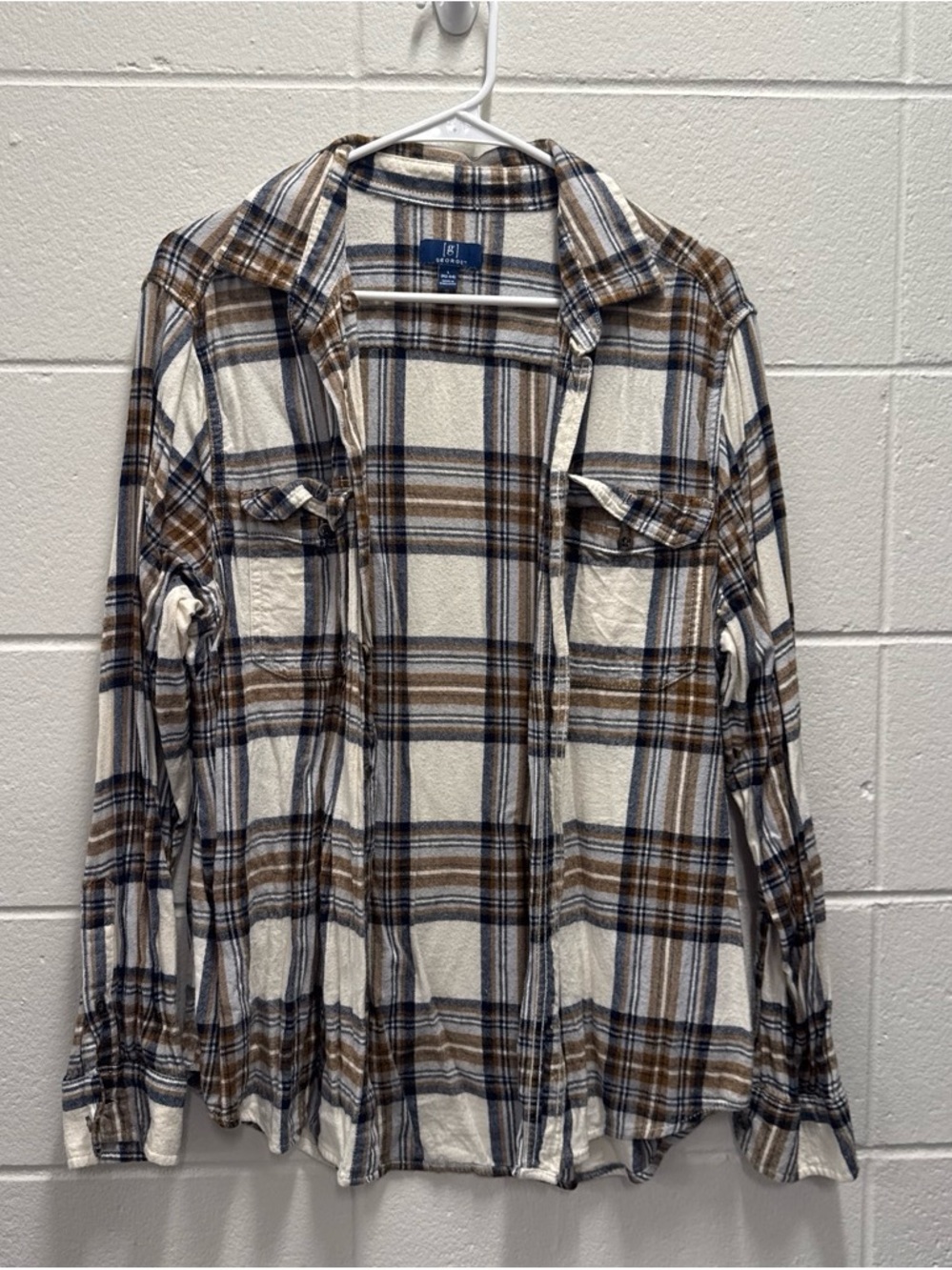 George Cream, Brown & Navy Plaid Long-Sleeve Button-Down Shirt